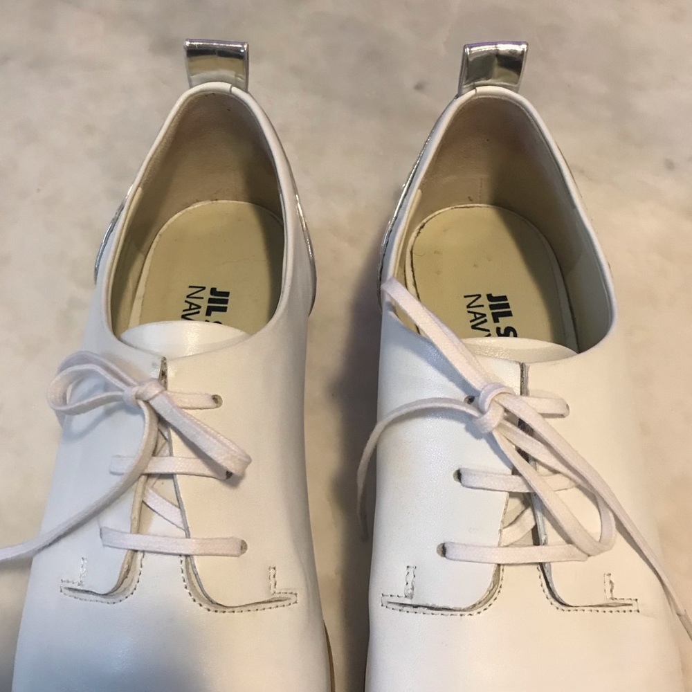 EUC Jil Sander Navy Lace Up Shoe White & Silver Metallic - Picture 6 of 8